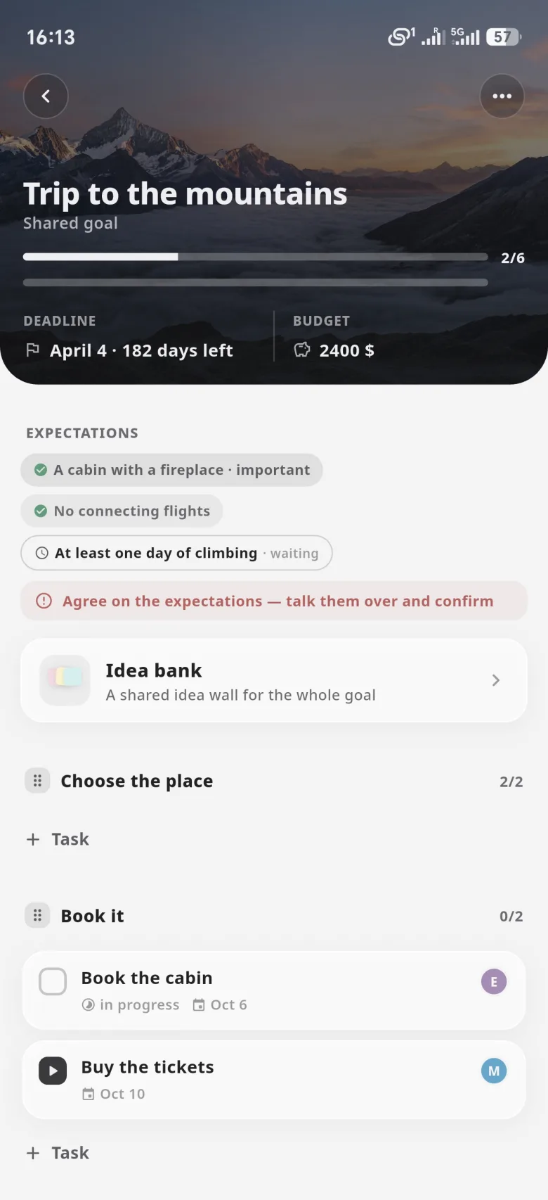 Tasks, goals and a shared calendar